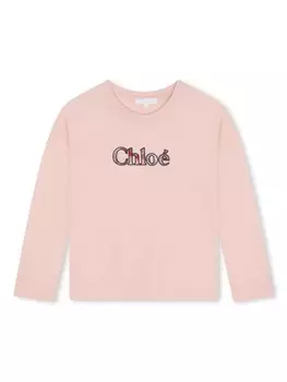 Chlo Kids футболка с длинными рукавами и надписью, розовый