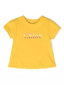 Chlo Kids футболка с нашивкой-логотипом, желтый