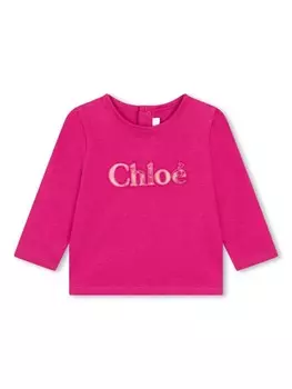 Chlo Kids футболка с вышитым логотипом, розовый
