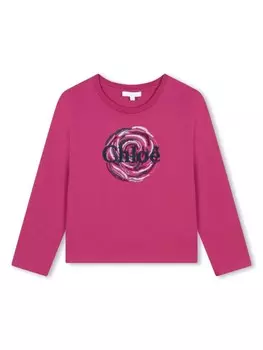 Chlo Kids футболка с вышитым логотипом, розовый
