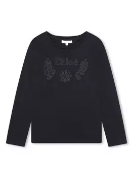 Chlo Kids футболка с вышитым логотипом, синий
