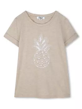 Chlo Kids футболка с вышивкой, нейтральный цвет