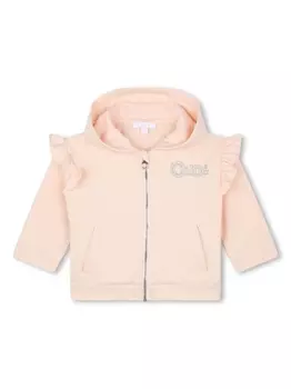 Chlo Kids куртка с капюшоном и вышитым логотипом, розовый