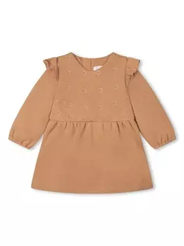 Chlo Kids платье с длинными рукавами и оборками, коричневый