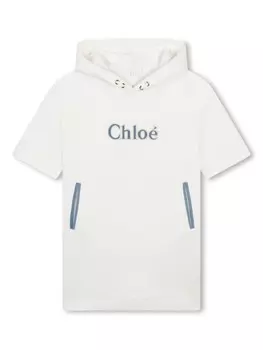Chlo Kids платье с капюшоном и логотипом, белый