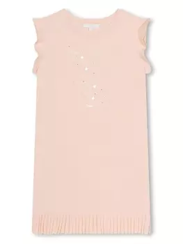 Chlo Kids платье с принтом и бахромой, розовый