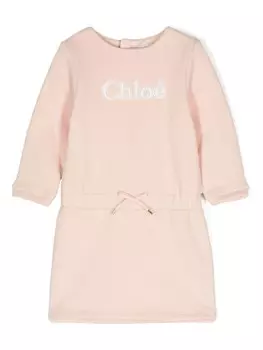 Chlo Kids платье-толстовка с вышитым логотипом, розовый