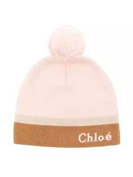 Chlo Kids шапка-бини с логотипом, вязка интарсия, розовый