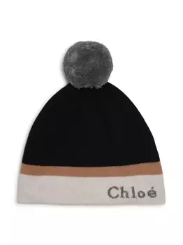 Chlo Kids шапка бини вязки интарсия с логотипом, синий