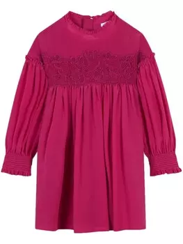 Chlo Kids шелковое платье с кружевом, розовый