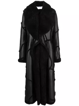 Chlo кожаное пальто с меховой отделкой, коричневый