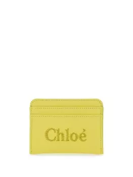 Chlo кожаный держатель для карт с вышитым логотипом, желтый