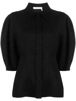 Chlo льняная рубашка с объемными рукавами, черный