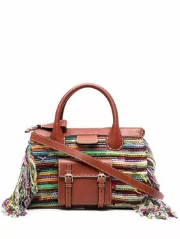 Chlo плетеная сумка-тоут с бахромой, коричневый