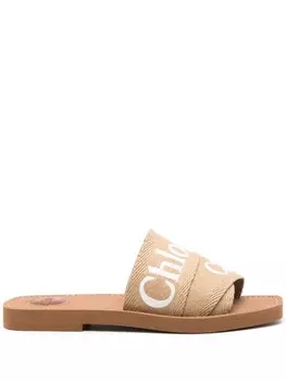 Chlo сандалии Woody с вышивкой, коричневый