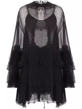 Chlo шелковое платье мини с оборками, черный