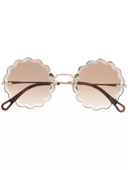 Chlo солнцезащитные очки в круглой оправе с фестонами, золотистый