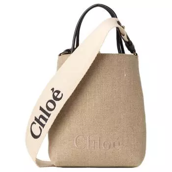 Chlo Сумка Chloe из льна и коровьей кожи в стиле пэчворк, через плечо, небольшого размера, женская, бежево-черного цвета