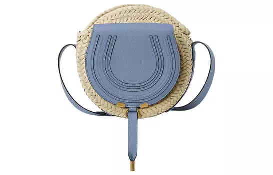 Chlo Сумка Chloe Marcie из рафии и телячьей кожи, женская, синяя
