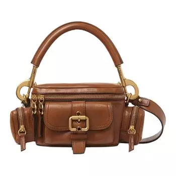 Chlo Сумка для фотоаппарата Chloe из кожи буйвола, сумка через плечо, маленькая, женская, цвет: глиняно-коричневый