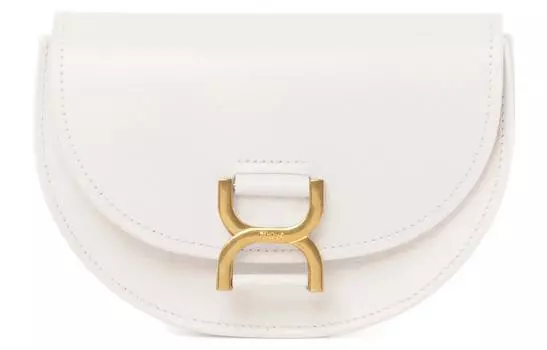 Chlo Сумка-клапан Chloe Marcie из гладкой телячьей кожи с вставками из овчины, мини-сумка через плечо для женщин, белая