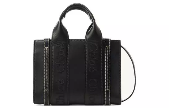 Chlo Сумка-шоппер Chloe Woody из телячьей кожи с вышивкой, сумка для покупок, сумка через плечо, женская мини-сумка, черная
