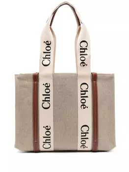 Chlo сумка-тоут Woody среднего размера с логотипом, нейтральный цвет