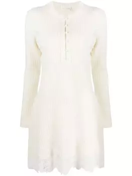Chlo трикотажное платье в рубчик, нейтральный цвет