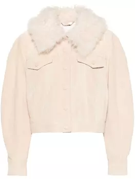 Chlo укороченная куртка с меховым воротником, нейтральный цвет