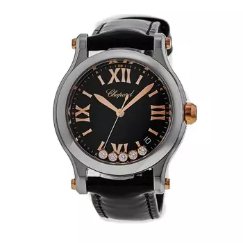 Chopard Happy Sport Medium 36 мм черный бриллиантовый циферблат женские часы кожаный ремешок 278582-6014