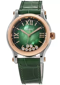 Chopard Happy Sport Medium Automatic 36 мм зеленые перламутровые плавающие бриллиантовые циферблаты женские часы 278578-6002