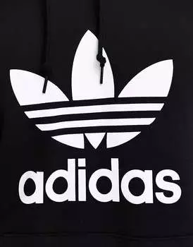 Чёрная худи с трилистником и большим логотипом в центре adidas Originals