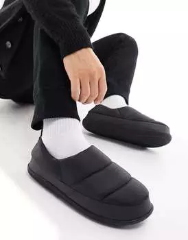 Чёрные нейлоновые пуховые тапочки премиум-класса ASOS