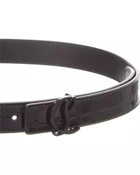 Christian Louboutin CL Кожаный ремень с тиснением логотипа, серый