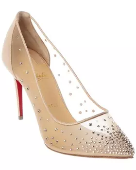 Christian Louboutin Follies Strass 85 Туфли с сеткой из кристаллов, бежевый