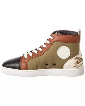 Christian Louboutin Высокие кеды Fun Louis из ткани и кожи, коричневый