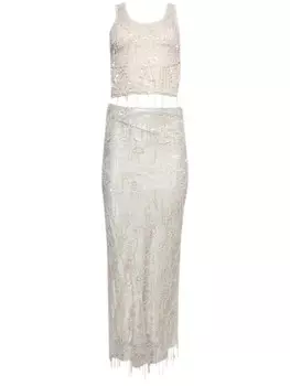 Christopher Esber платье Ivy Disconnect с отделкой из бисера и камнями, нейтральный цвет