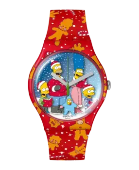 Чудесные часы Winter Wonderland с пластиковым ремешком и синим циферблатом Swatch, красный