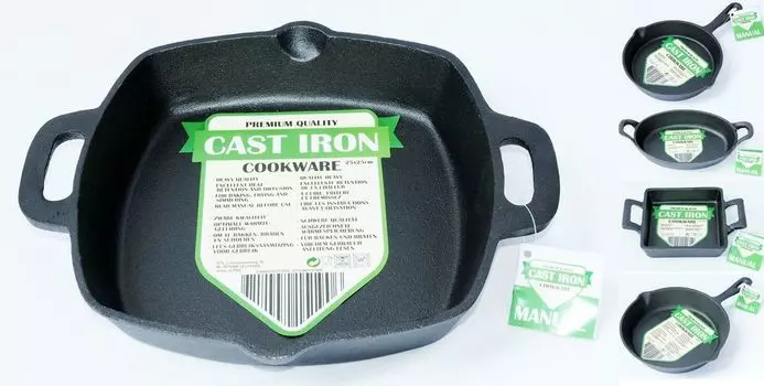 Чугунная чаша, сковорода-гриль, сковорода-гриль разных размеров, размер: чаша 25 х 25 х 5,5 см neuetischkultur