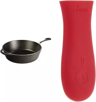 Чугунная глубокая сковорода Lodge, 12 дюймов и силиконовый держатель для горячей ручки — красная термозащитная силиконовая ручка для чугунных сковород с ручкой в виде замочной скважины, Red