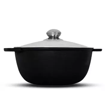 Чугунная кастрюля диаметром 24 см, 4 л с алюминиевой крышкой, чугунная кастрюля из чугуна 4BIG.fun