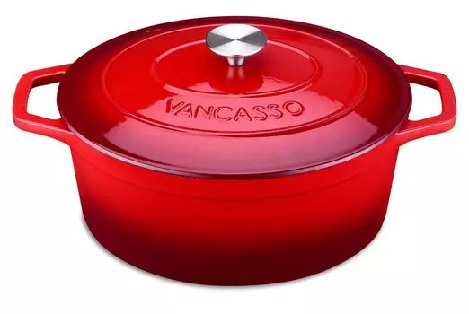 Чугунная кастрюля Vancasso, жаровня с крышкой, сковорода 8 л, эмалированная кастрюля 37 см, кастрюля для всех типов плит и индукционных плит