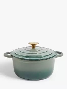 Чугунная круглая кастрюля John Lewis, цвет «зеленый омбре», 21 см