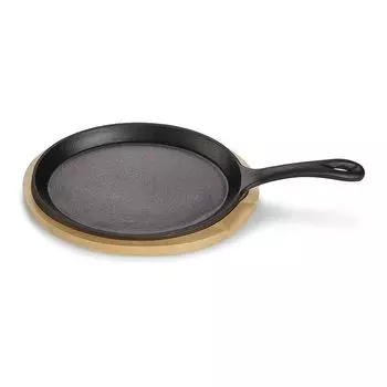 Чугунная сервировочная сковорода, сервировочная сковорода, мини-сковорода с сервировочной доской, маленькая сковорода-гриль, уже приправленная, подходит для духовок, грилей, барбекю и индукции, 24 x 17,7 см ECHTWERK
