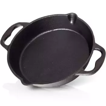 Чугунная сковорода BBQ-Nerd© для гриля, запекания и обжаривания - сковорода-гриль 25 см, 2300 г с носиком и ручкой - сковорода с антипригарным покрытием - жаропрочная и теплосохраняющая, черный