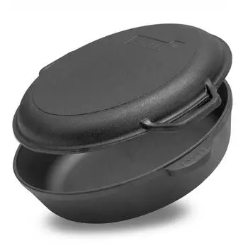 Чугунная сковорода диаметром 24см с крышкой Сковорода из чугуна Жаровня из чугуна Сковорода для сервировки с двумя ручками Brizoll