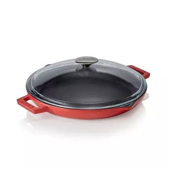 Чугунная сковорода LAVA с выступами, красная, со стеклянной крышкой, xВ: 31,5 x 4,3 см WAS Germany