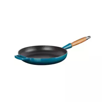 Чугунная сковорода Le Creuset с деревянной ручкой, зеленовато-синий