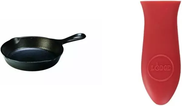 Чугунная сковорода Lodge диаметром 6-1/2 дюйма с предварительно приправленной приправой — фирменная каплевидная ручка — можно использовать в духовке