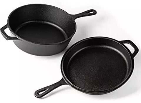 Чугунная стальная сковорода Nuovva 2-в-1 и форма для запекания или сковорода с двойной крышкой - 3 литра - 26 см